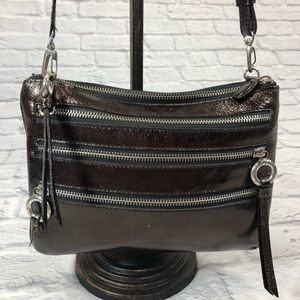 Brighton leather metallic brown bronze crossbody bag Silver Zippers Pockets